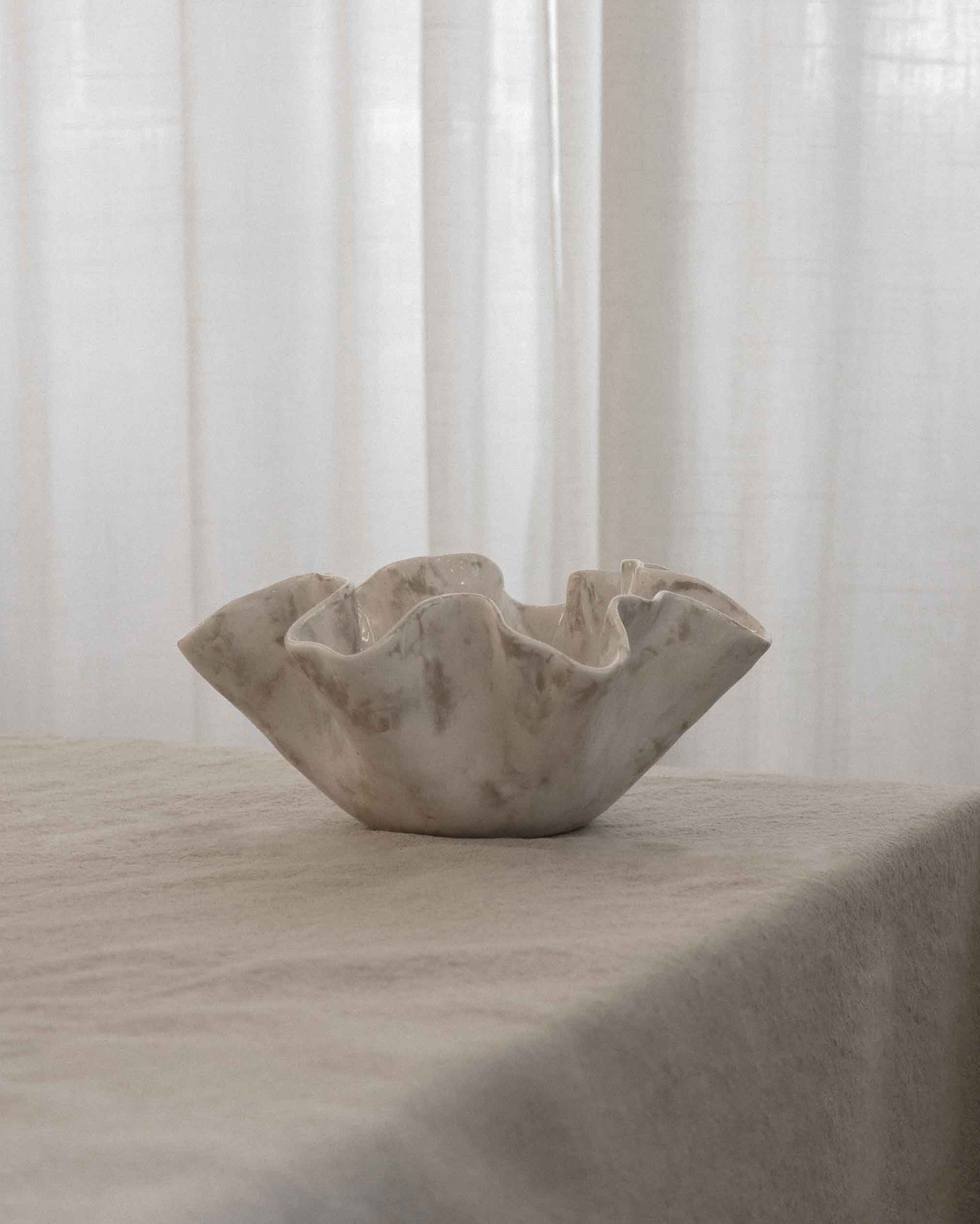 Sculptural Serving Bowl with Irregular Edges in Stone