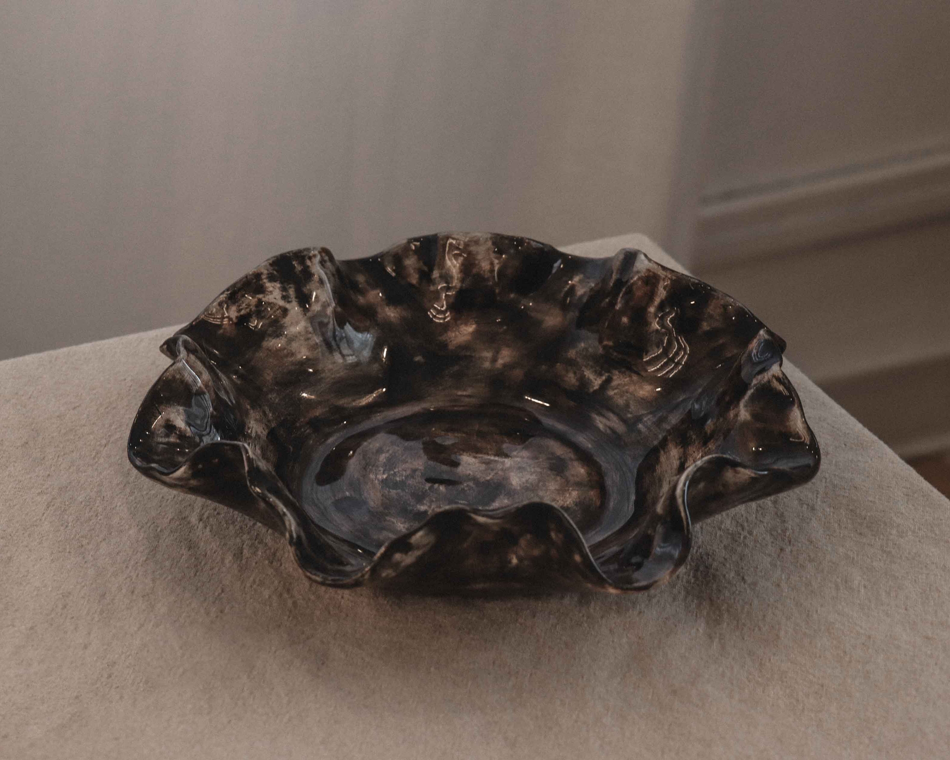 Sculptural Serving Bowl with Irregular Edges in Espresso
