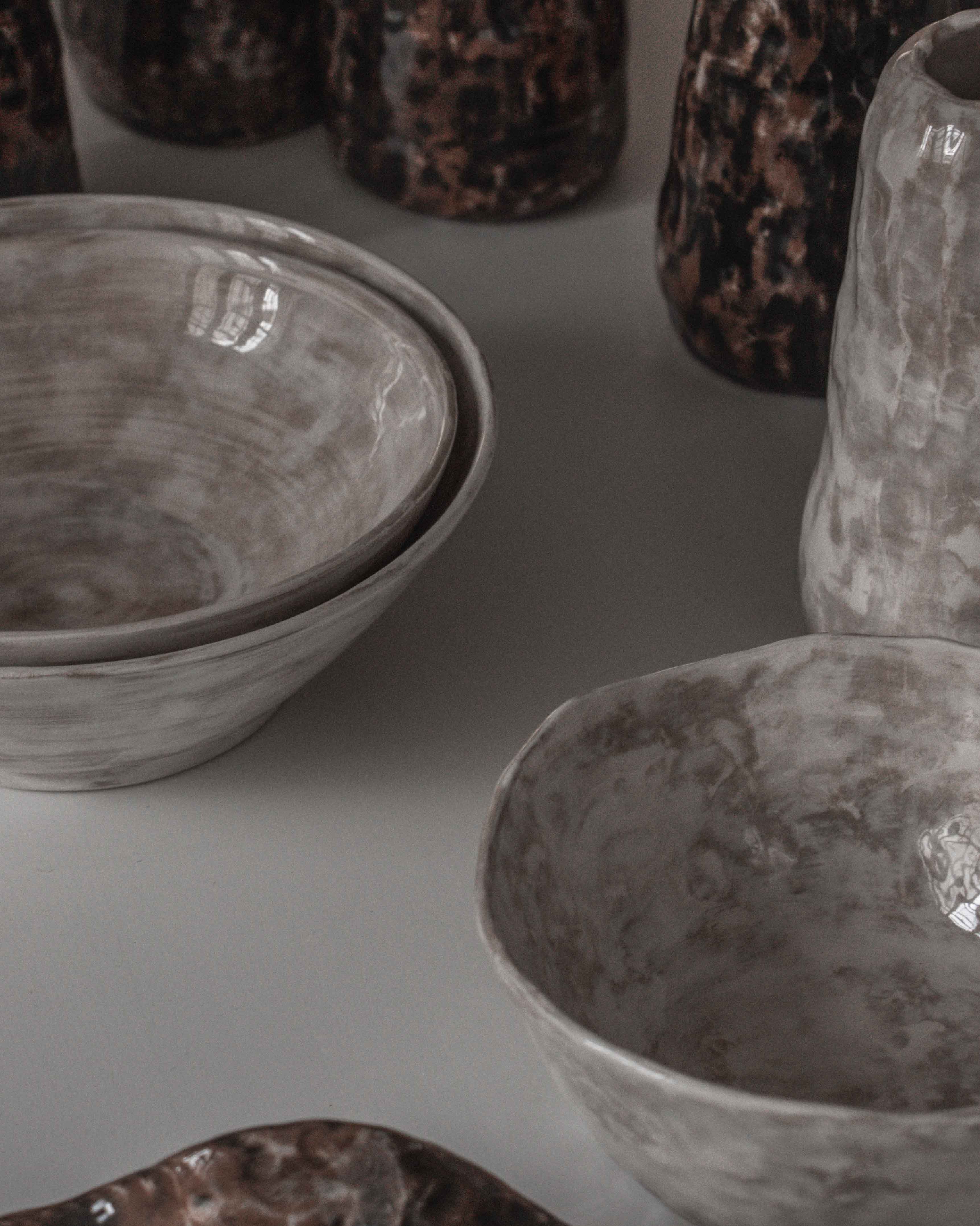 Ramen / Salad Bowl with Wide Edge in Stone