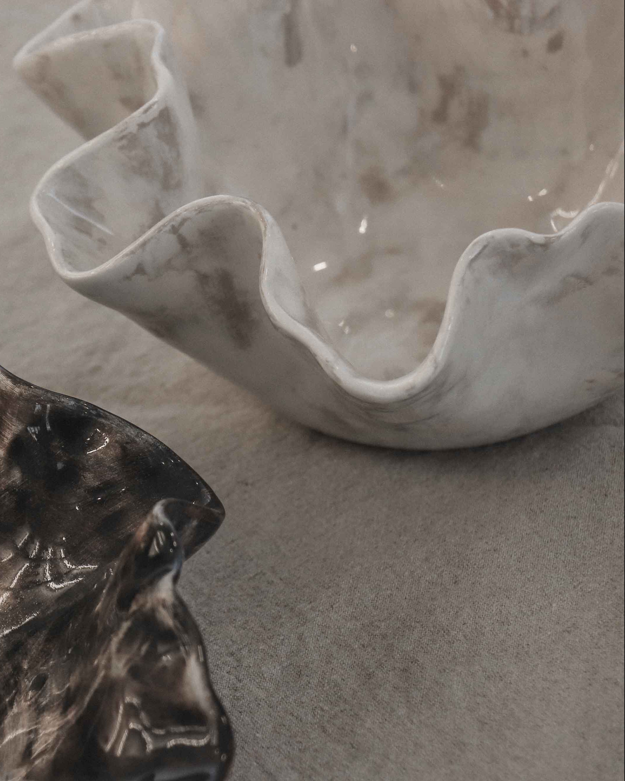 Sculptural Serving Bowl with Irregular Edges in Stone