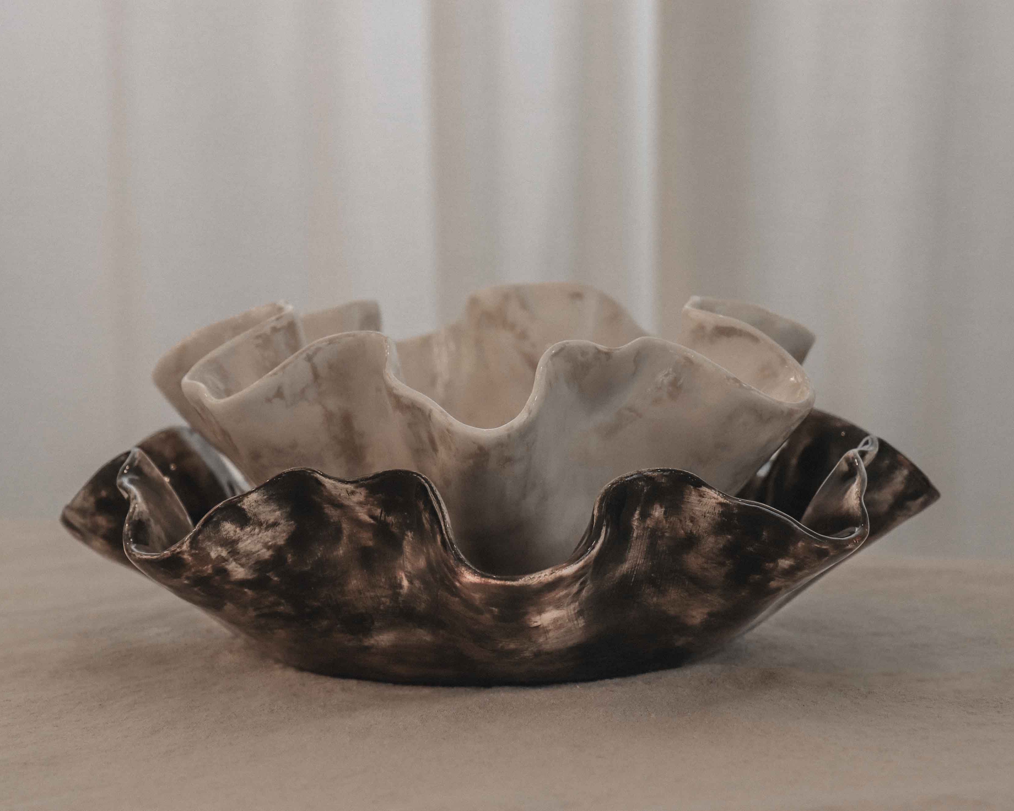 Sculptural Serving Bowl with Irregular Edges in Stone