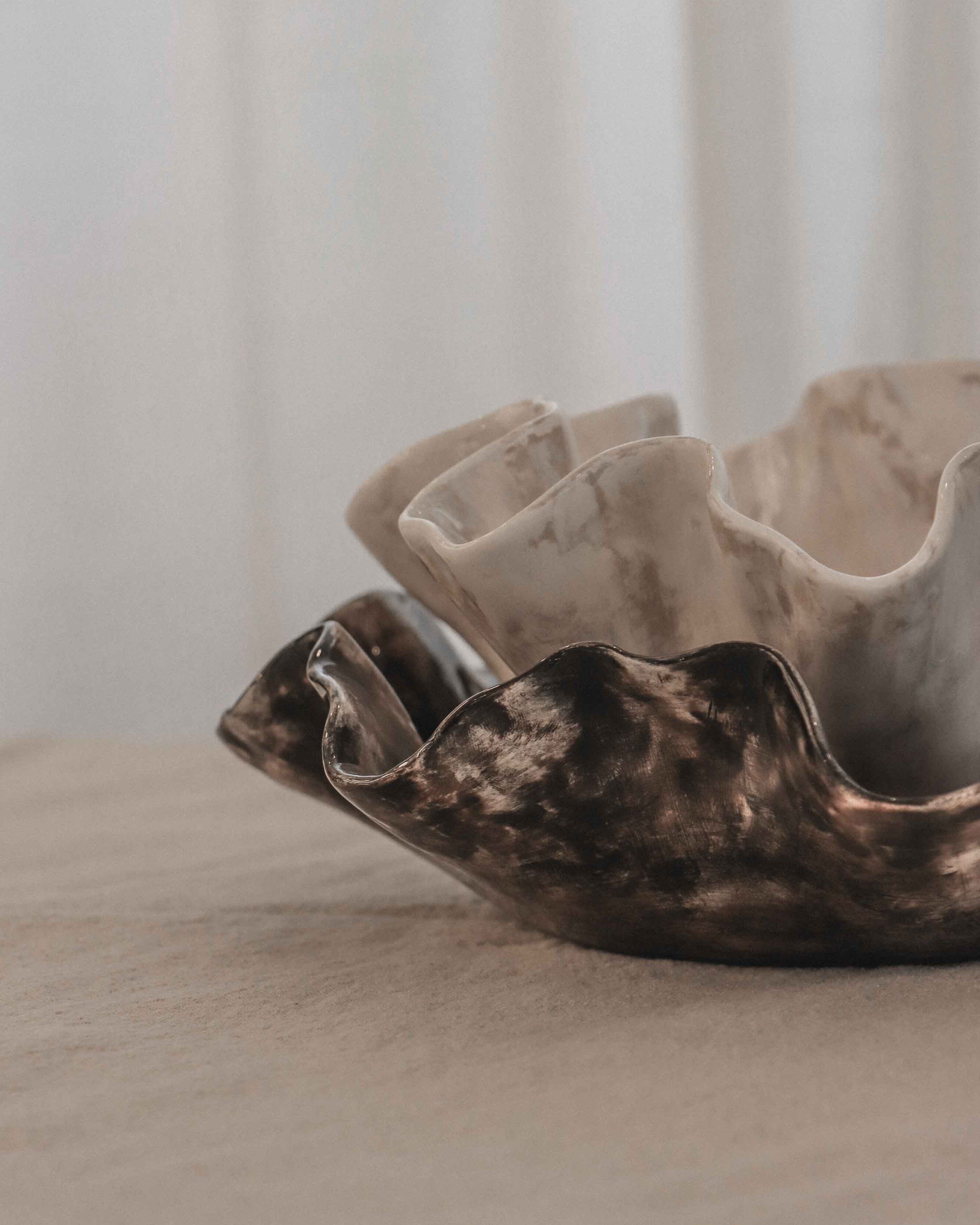 Sculptural Serving Bowl with Irregular Edges in Stone