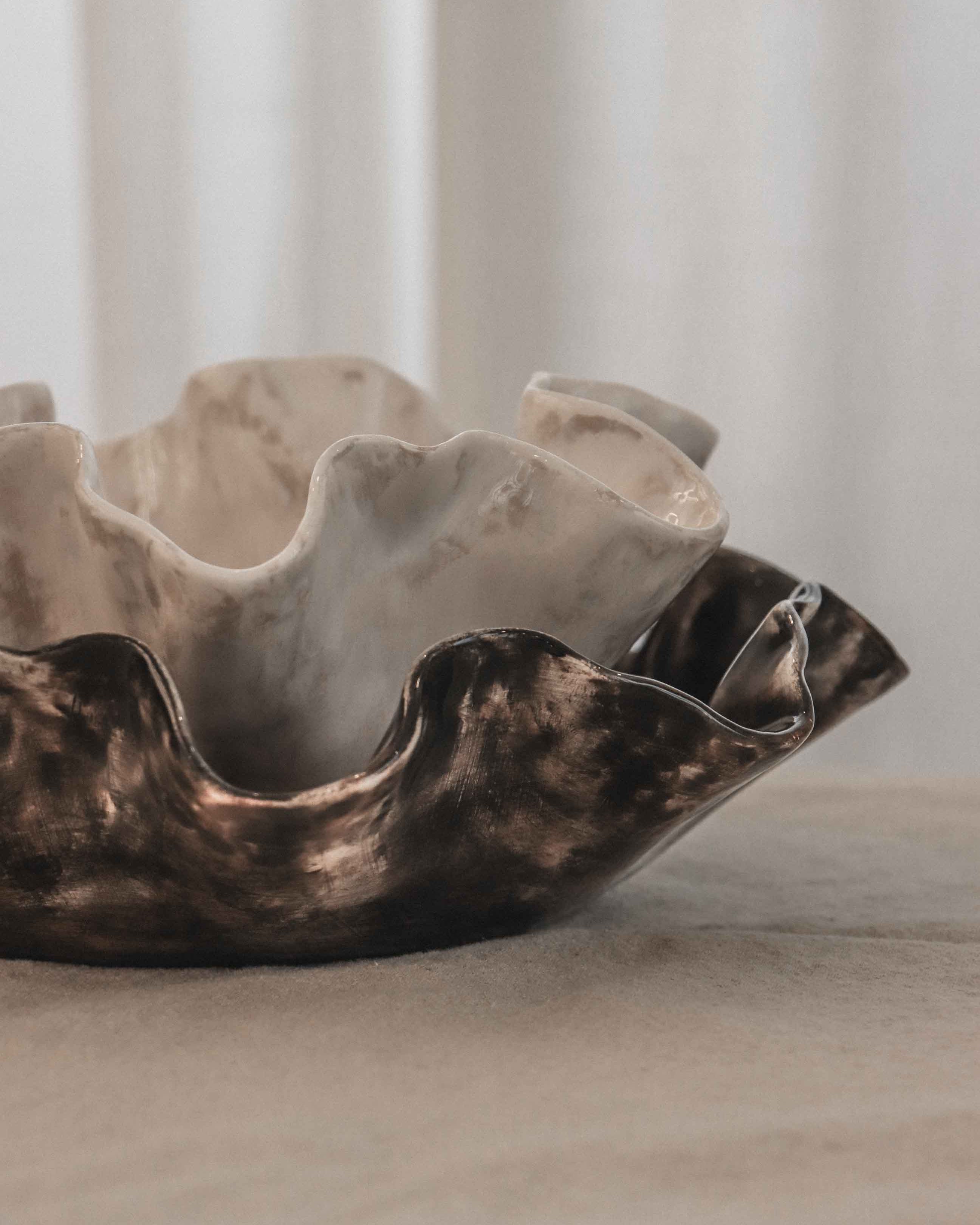 Sculptural Serving Bowl with Irregular Edges in Stone