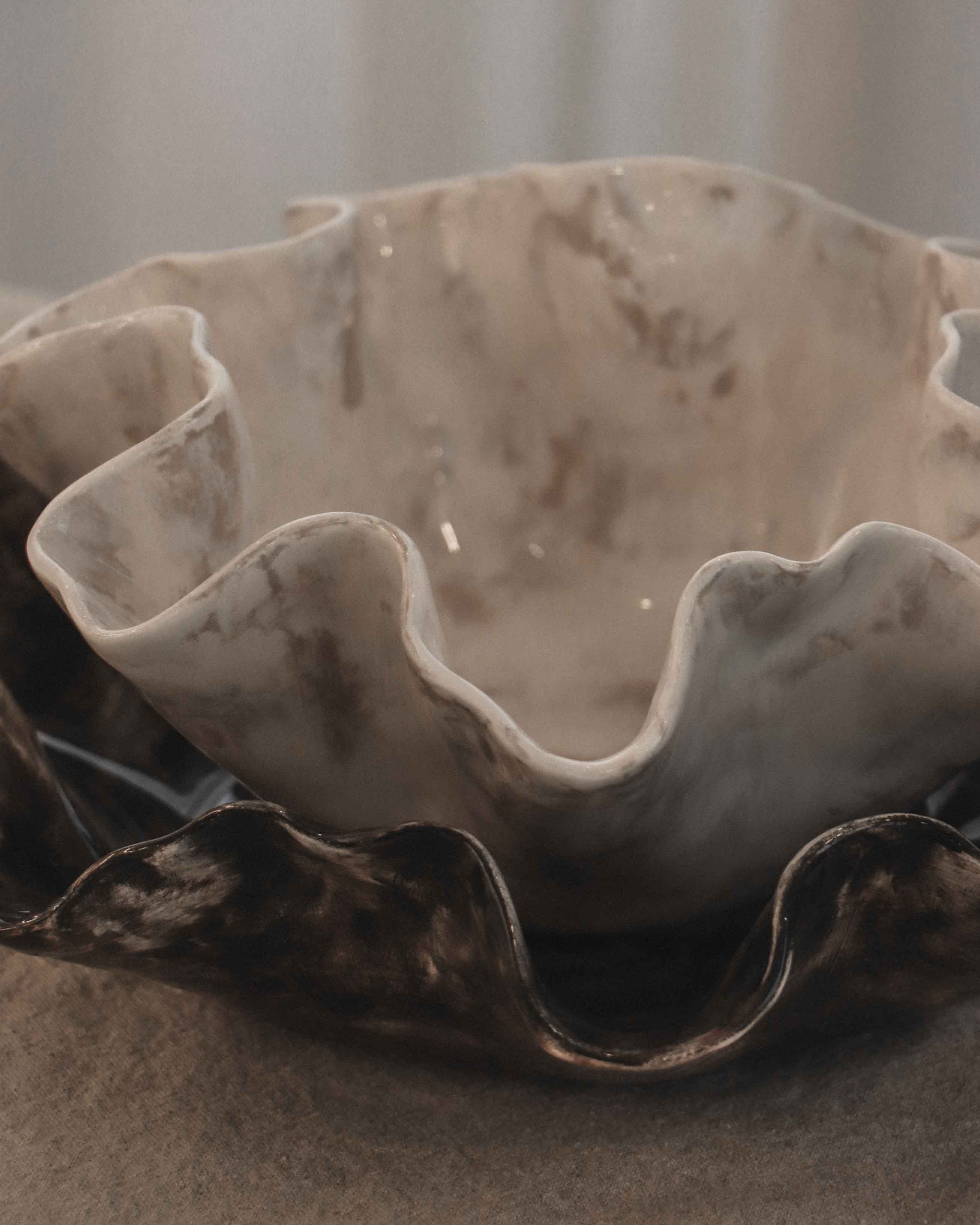Sculptural Serving Bowl with Irregular Edges in Stone