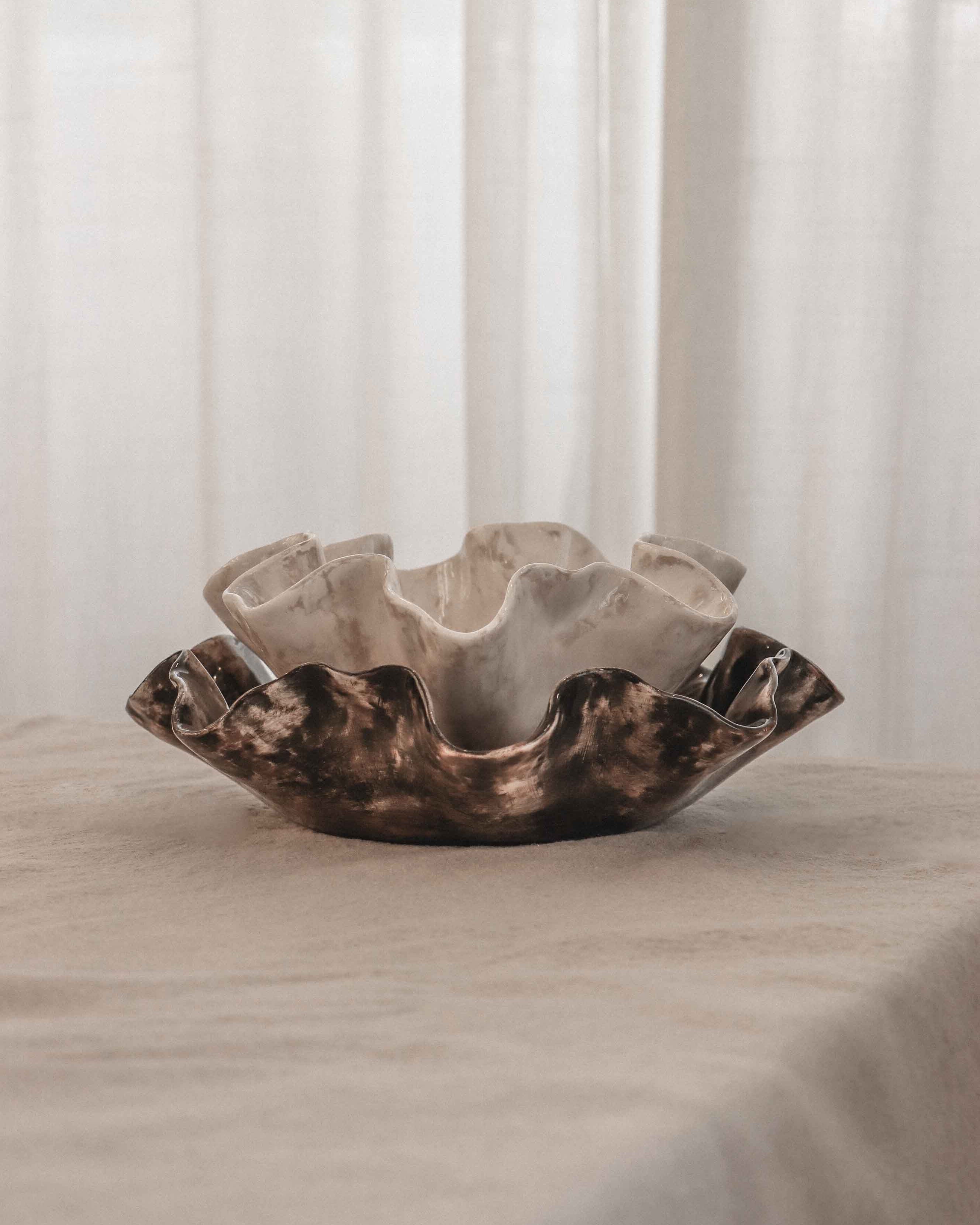 Sculptural Serving Bowl with Irregular Edges in Stone