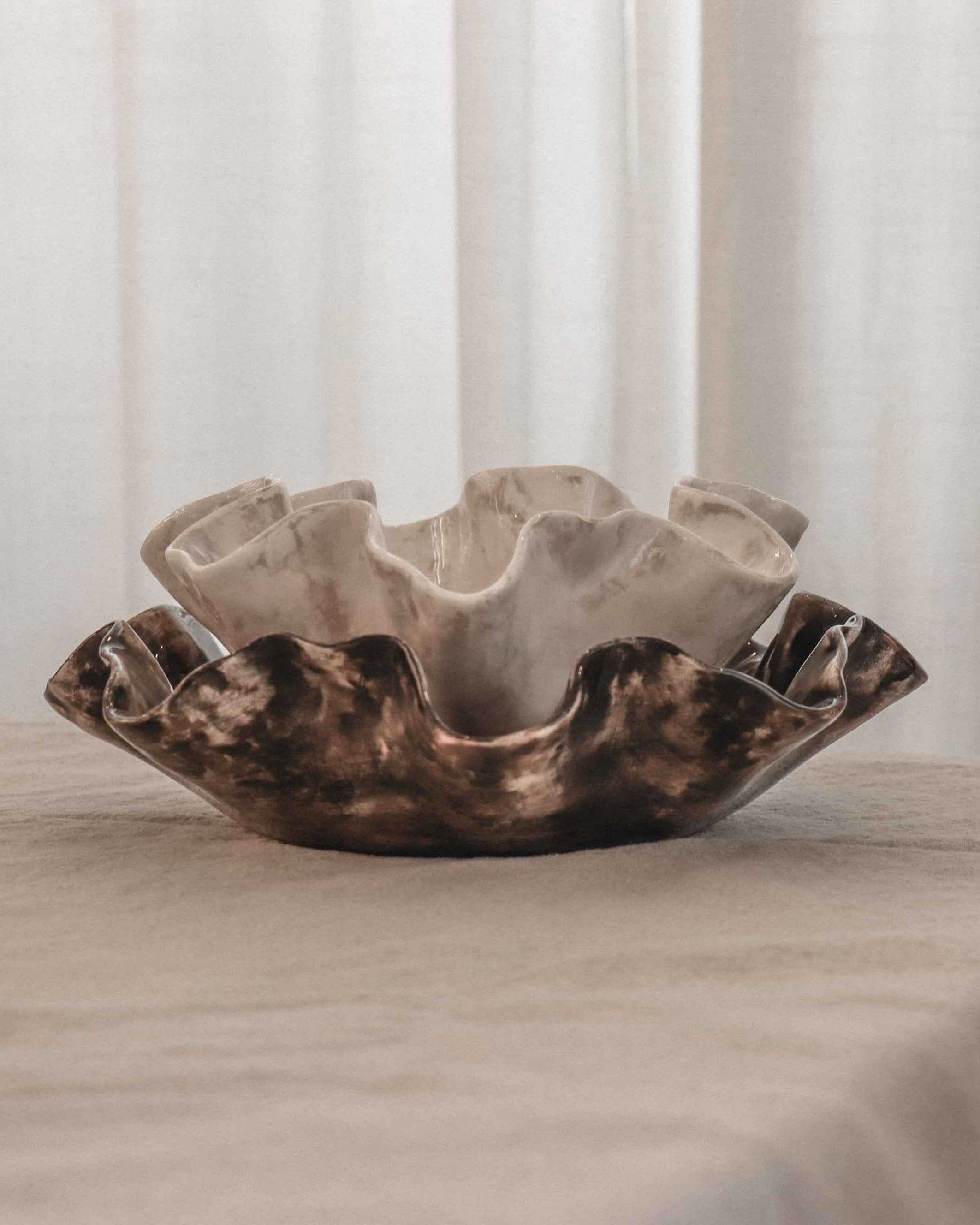 Sculptural Serving Bowl with Irregular Edges in Espresso