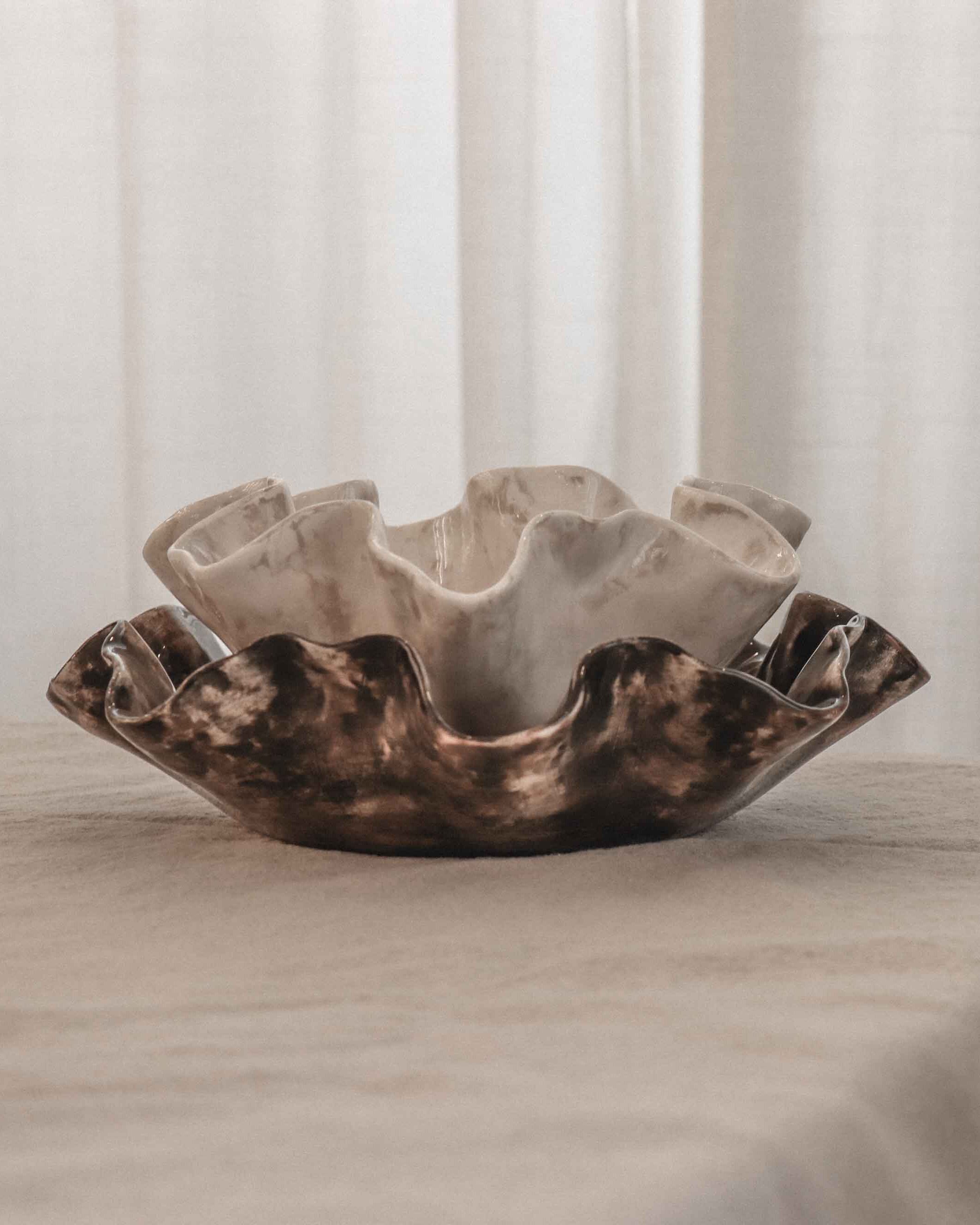 Sculptural Serving Bowl with Irregular Edges in Stone