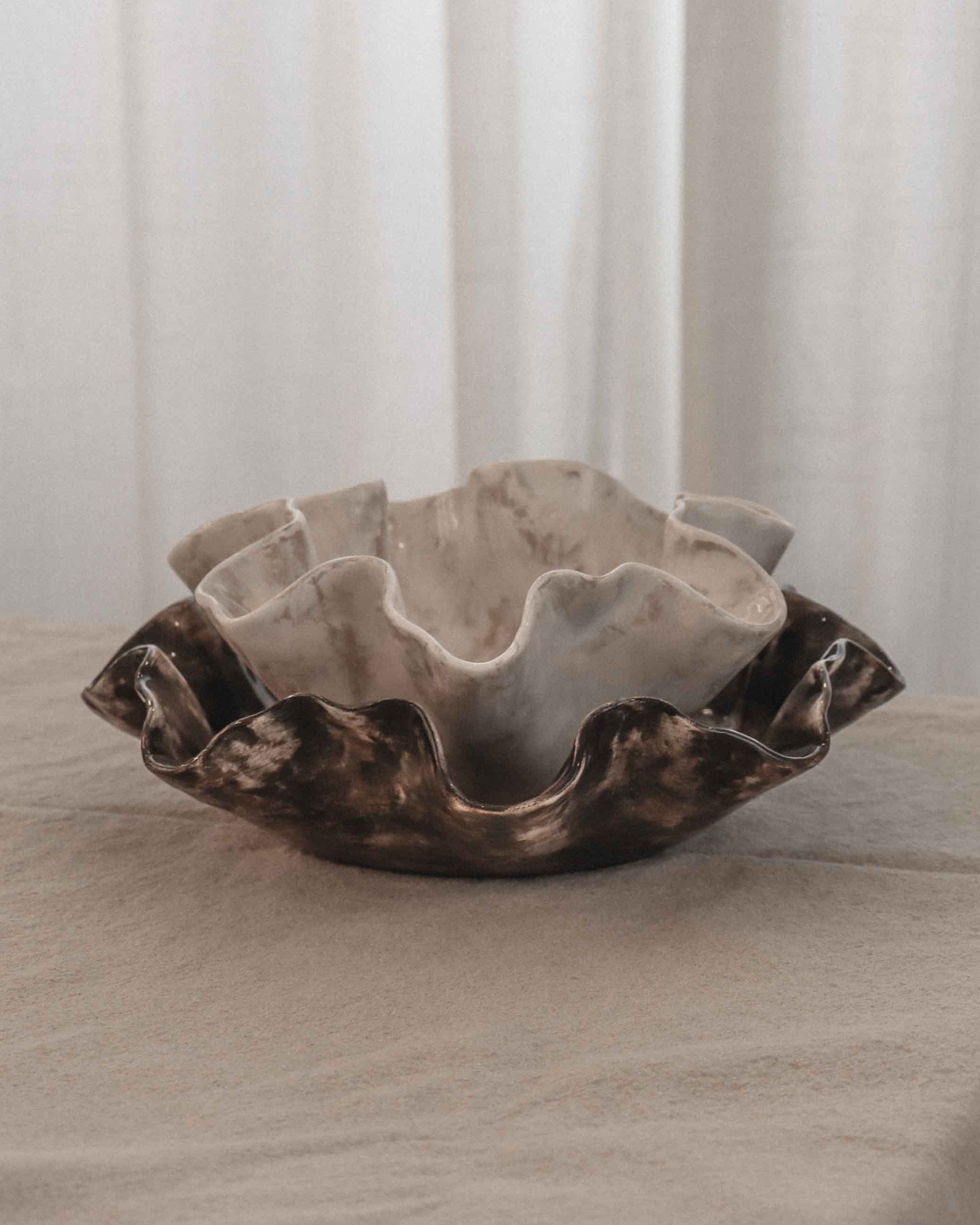 Sculptural Serving Bowl with Irregular Edges in Stone