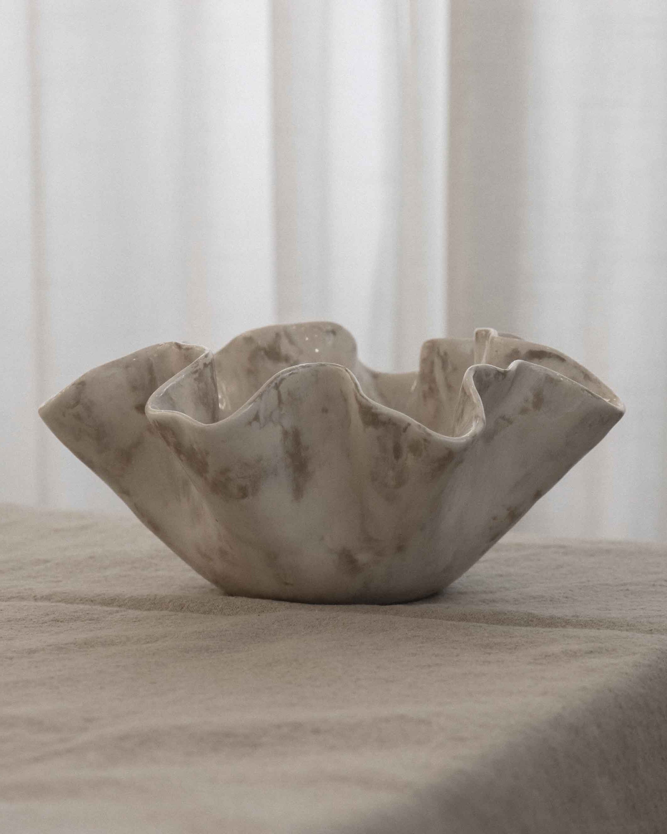 Sculptural Serving Bowl with Irregular Edges in Stone