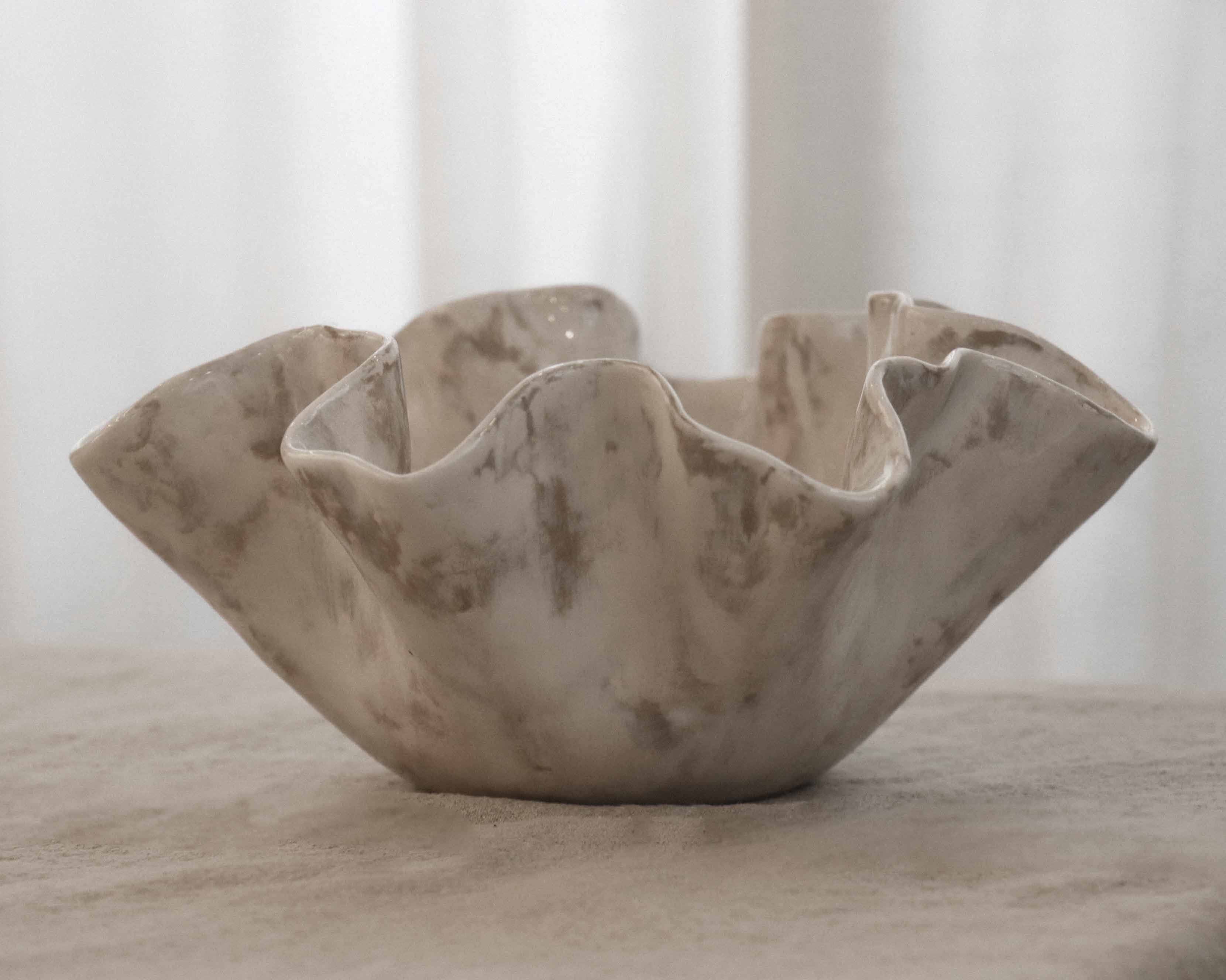 Sculptural Serving Bowl with Irregular Edges in Stone