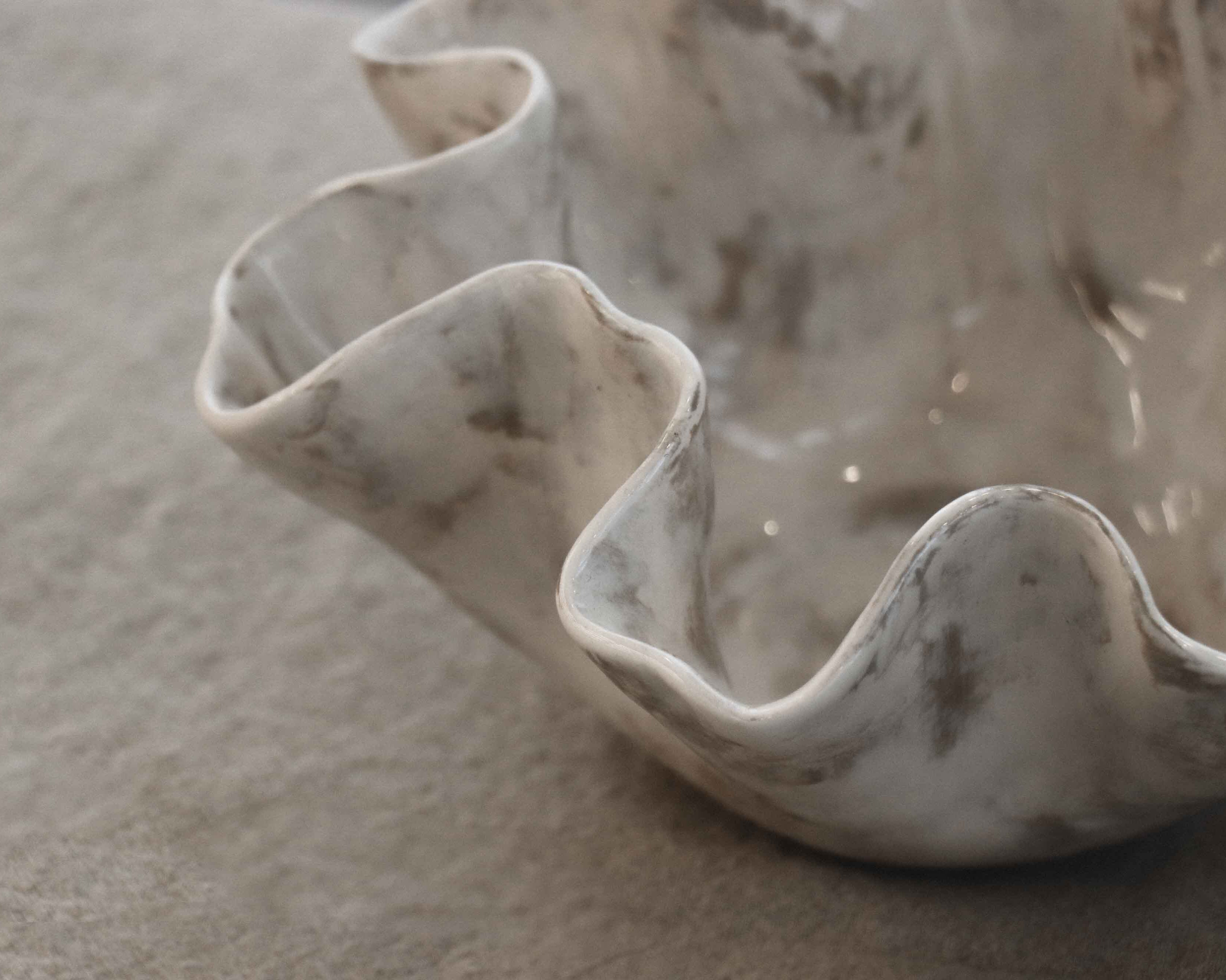Sculptural Serving Bowl with Irregular Edges in Stone