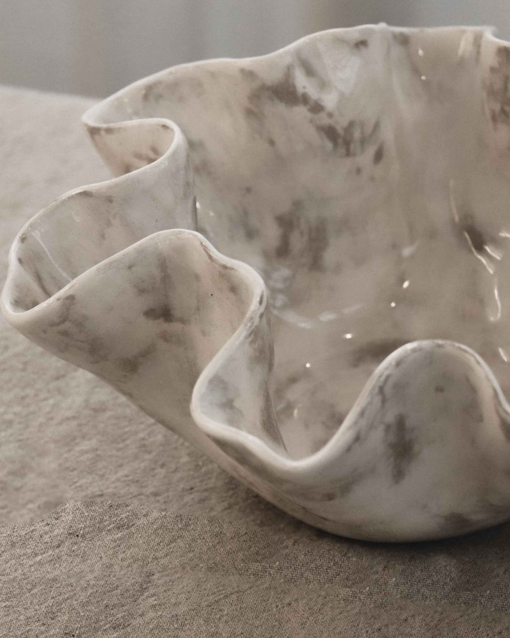 Sculptural Serving Bowl with Irregular Edges in Stone