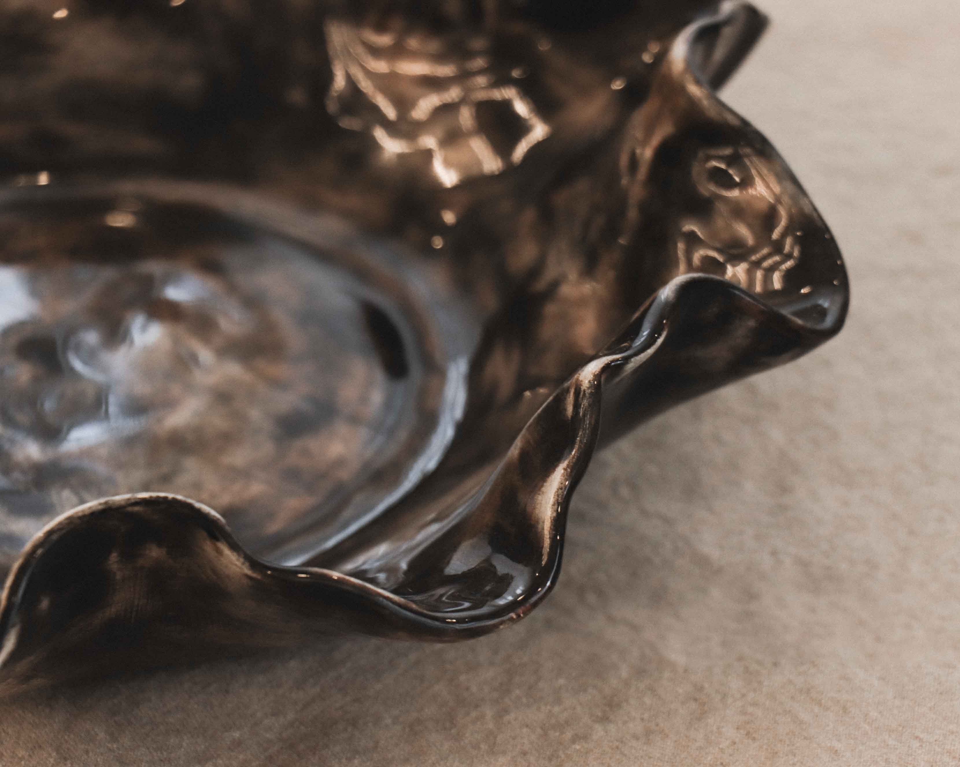 Sculptural Serving Bowl with Irregular Edges in Espresso