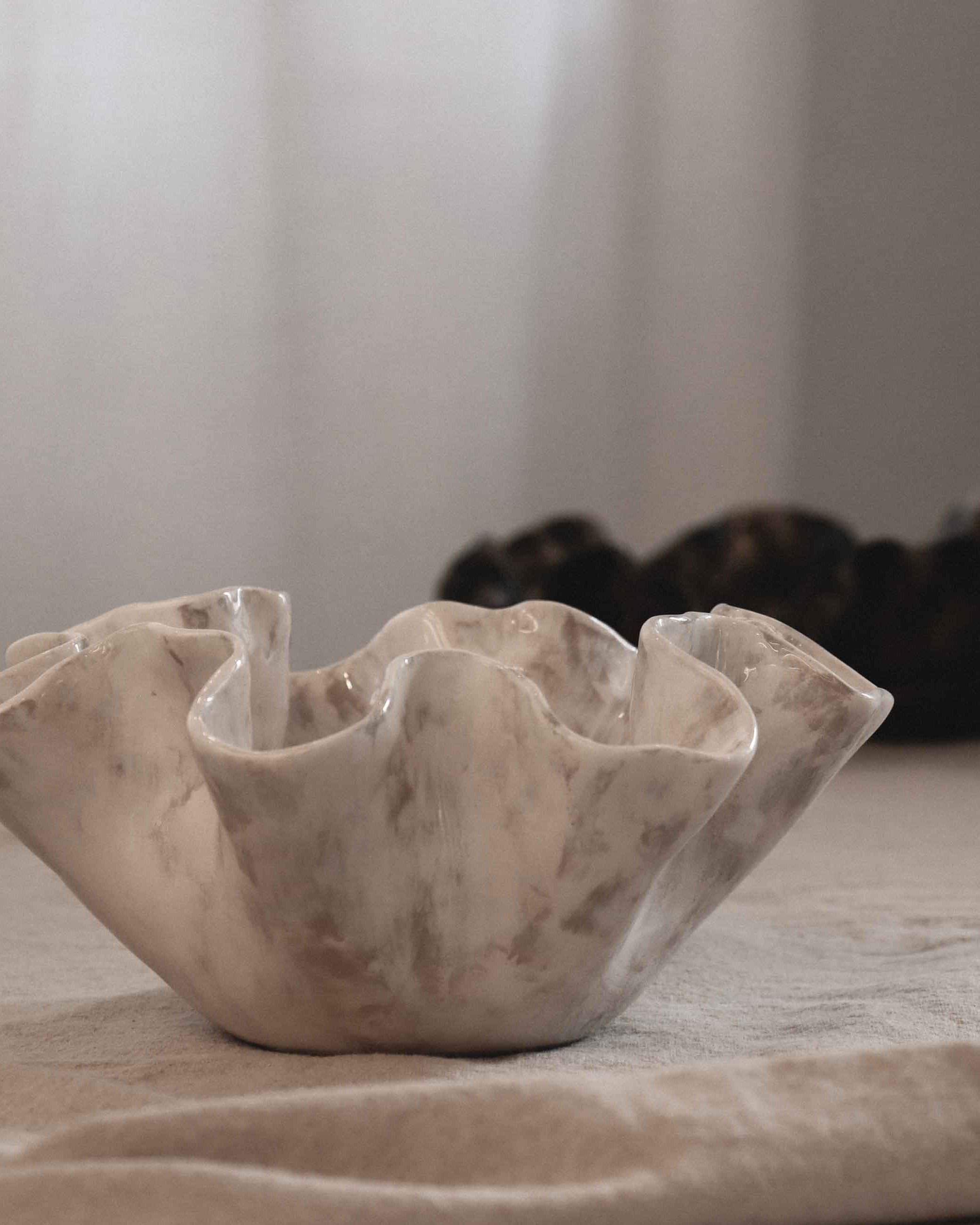 Sculptural Serving Bowl with Irregular Edges in Stone