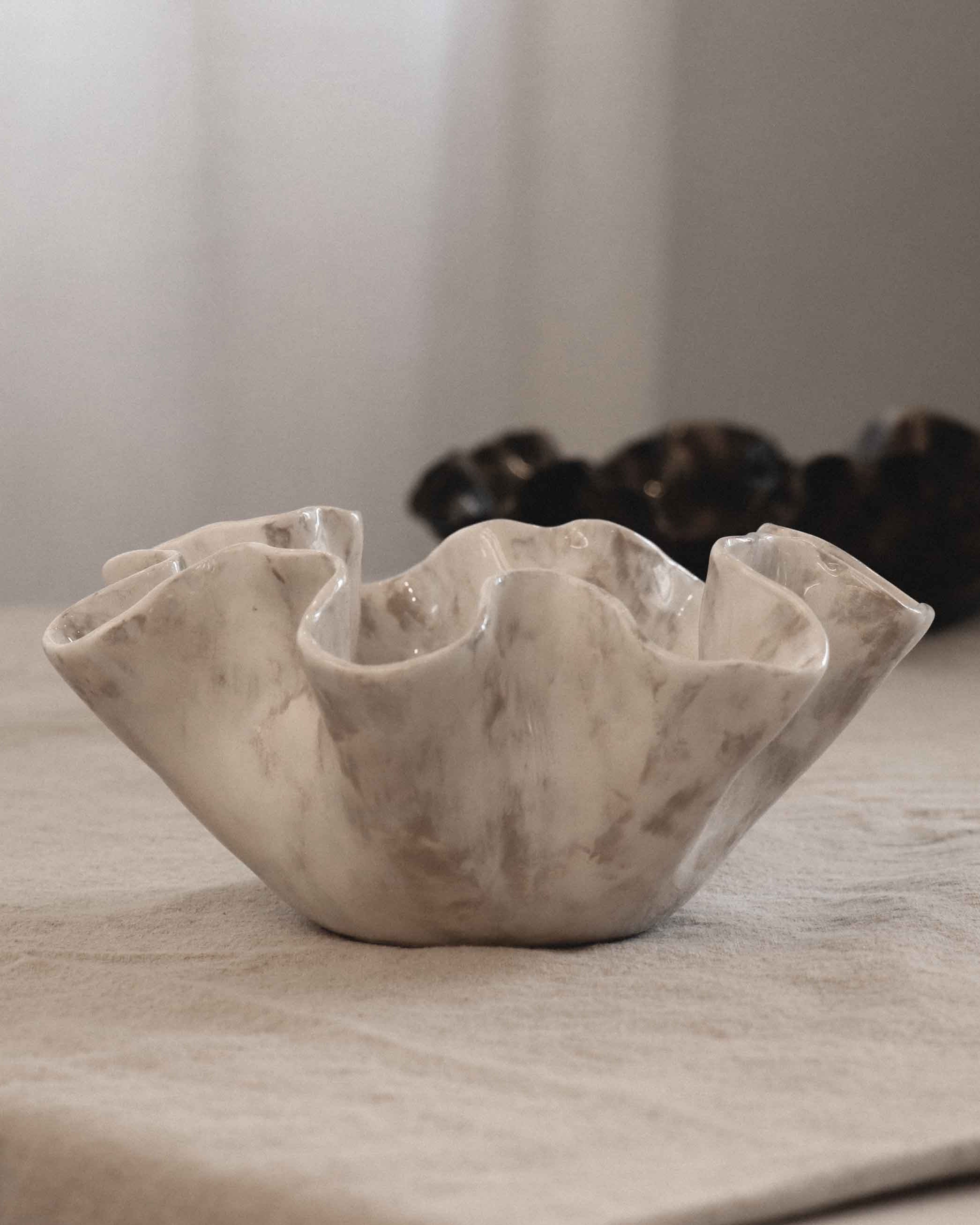 Sculptural Serving Bowl with Irregular Edges in Stone