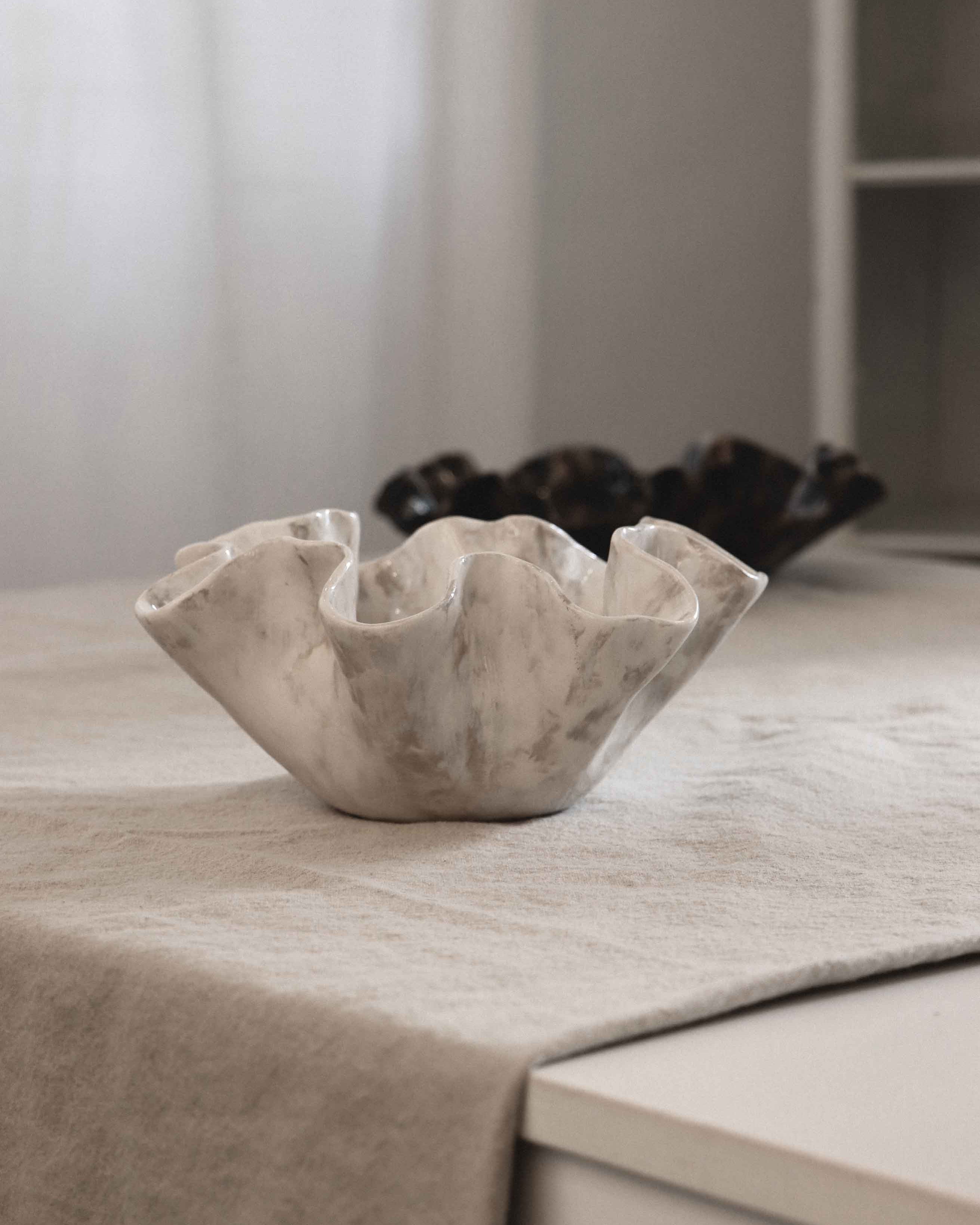 Sculptural Serving Bowl with Irregular Edges in Stone