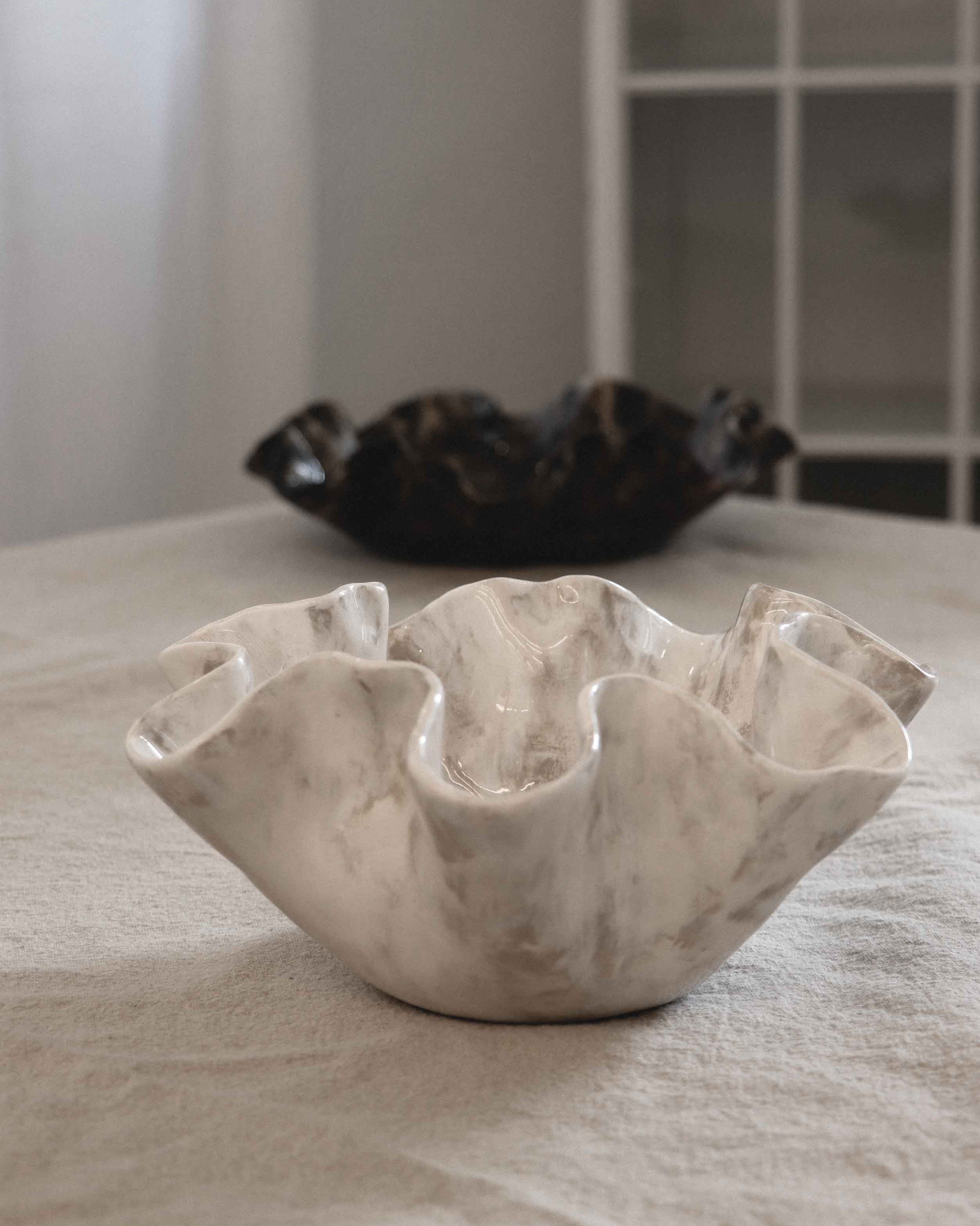 Sculptural Serving Bowl with Irregular Edges in Stone