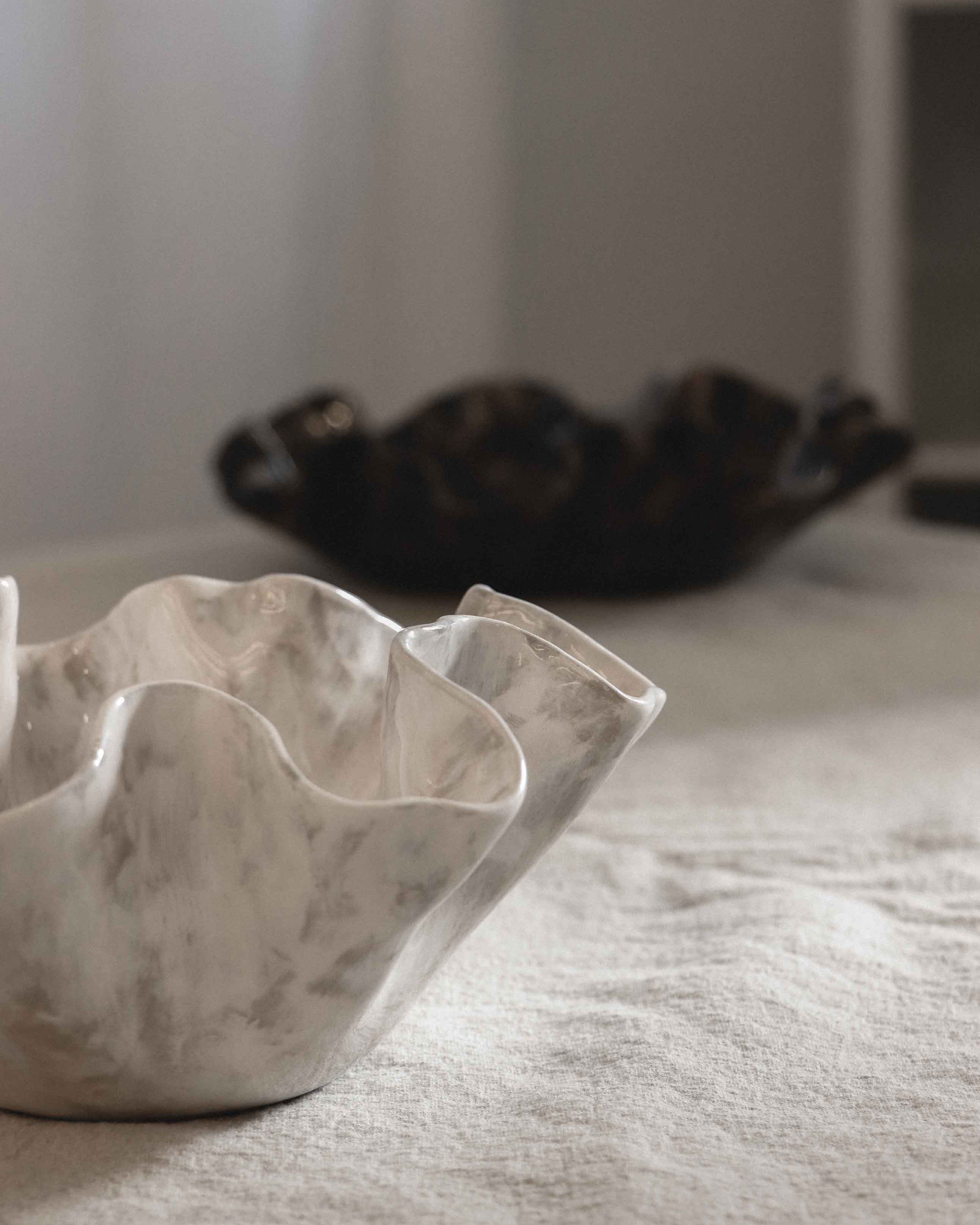 Sculptural Serving Bowl with Irregular Edges in Stone
