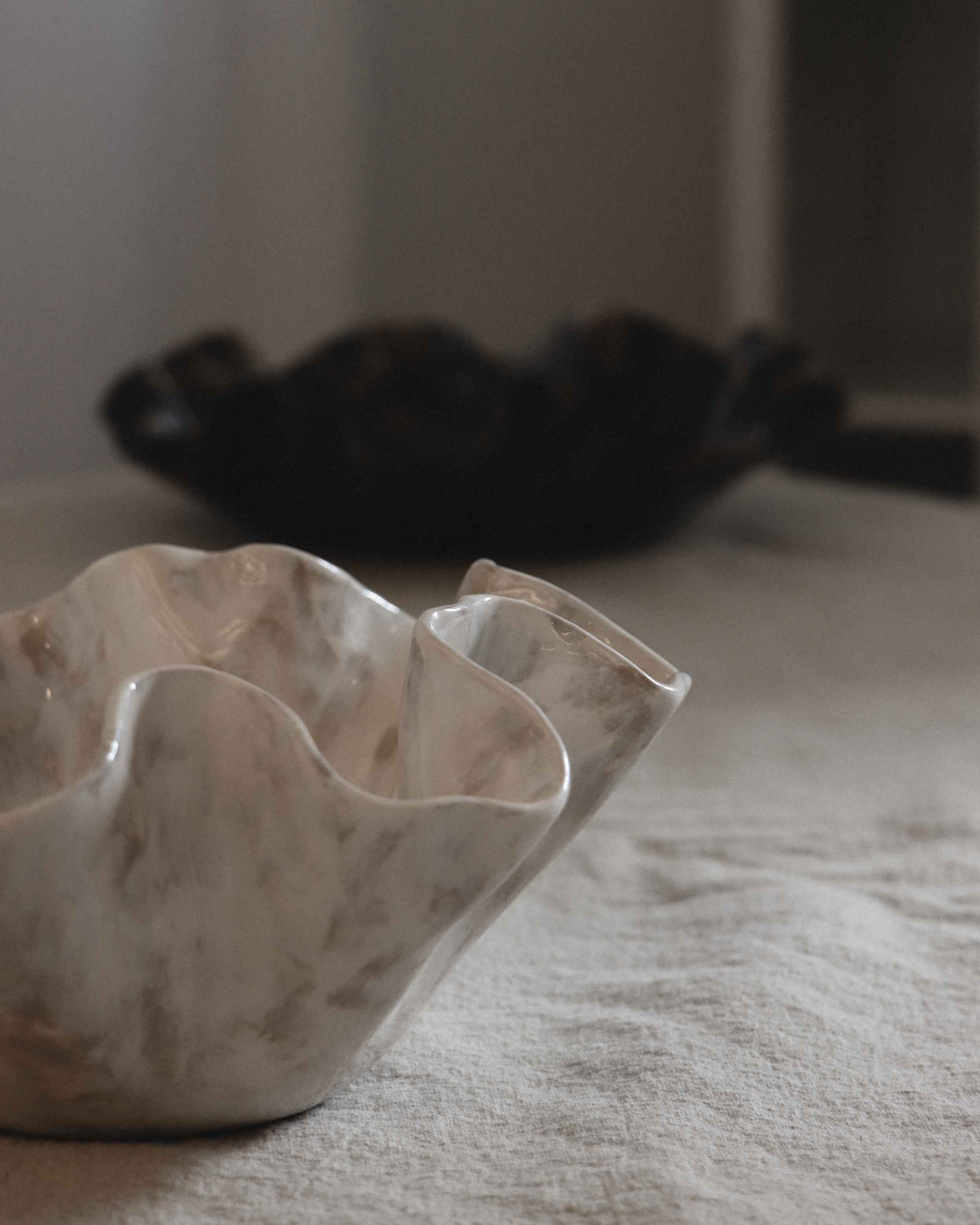 Sculptural Serving Bowl with Irregular Edges in Stone
