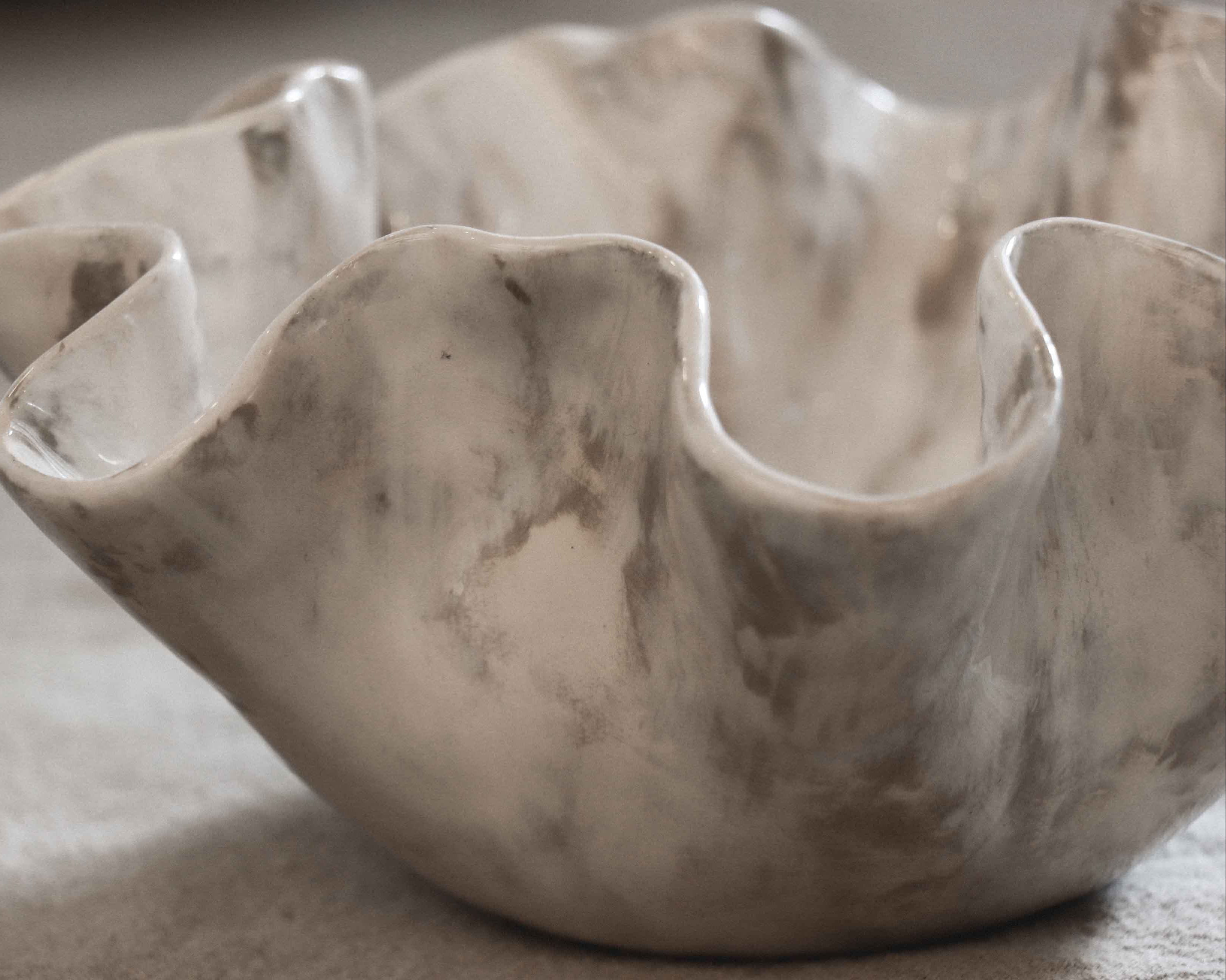 Sculptural Serving Bowl with Irregular Edges in Stone