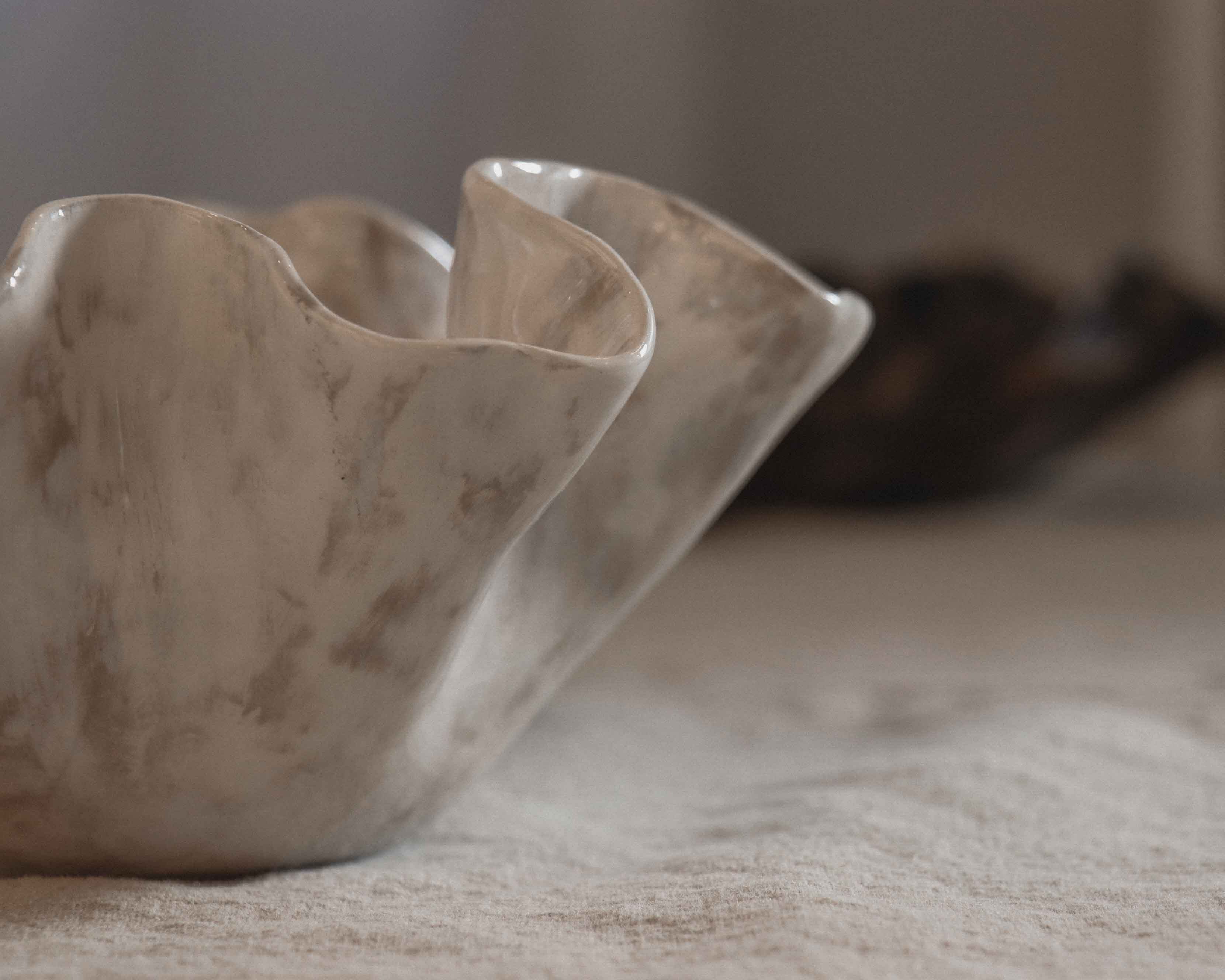 Sculptural Serving Bowl with Irregular Edges in Stone